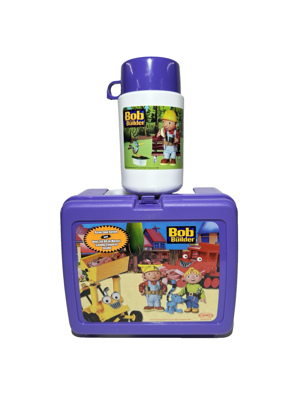 Vintage 2001 Bob The Builder Thermos Lunch Box w/ Matching Thermos – Rare